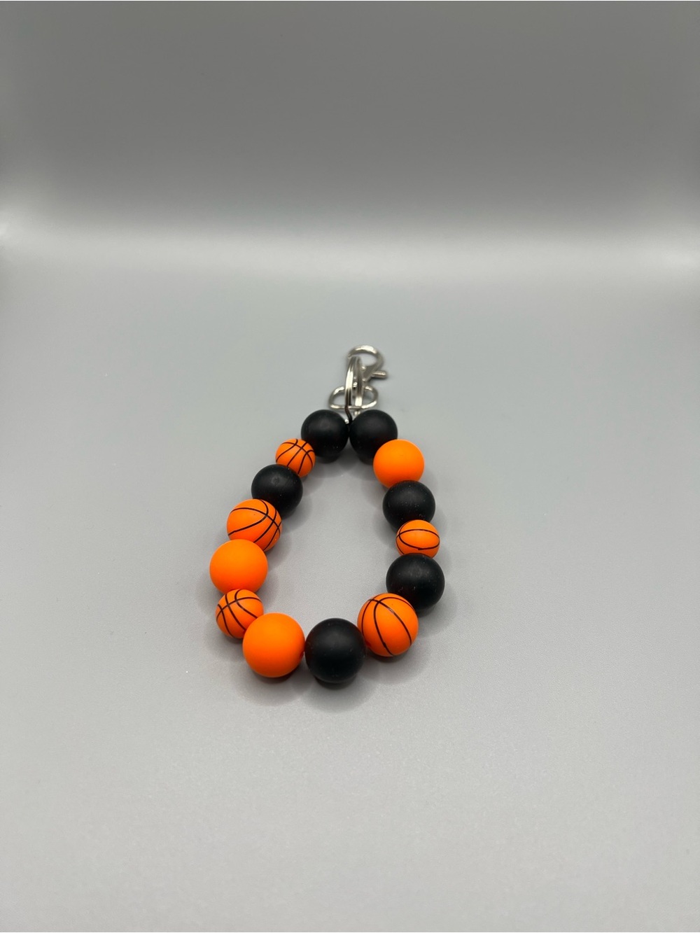 Basketball Bead Keychain - Orange & Black - Handmade - K0289C